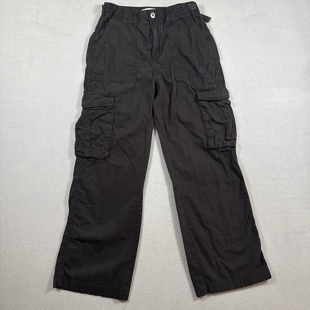 Bershka Cargo Straight Women’s Sz 4 Black Multi-Pocket Cargo Pants Adjustable
